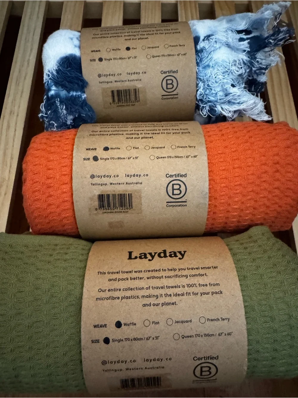 Layday Journey Towels Set of 3 NWT 100% Cotton Travel Beach Towels B Corp